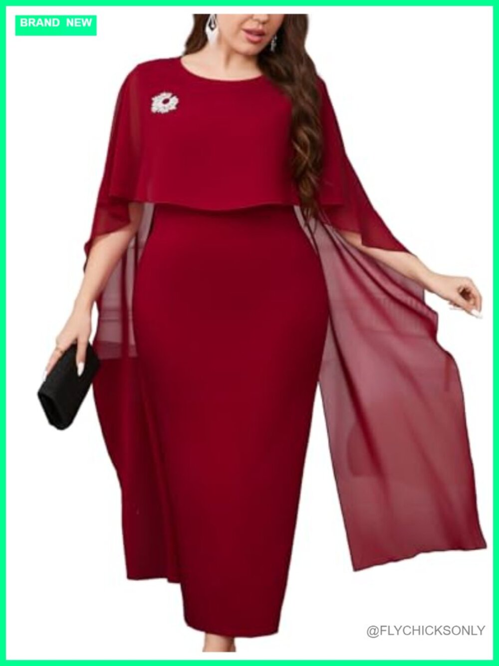 Plus Size Chiffon Cape Pencil Maxi Dress Sleeveless Wedding Guest Cocktail